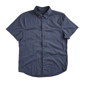 Lululemon (Mends Medium) Button Down Shirt Pin Striped Stretch Short Sleeve Gray